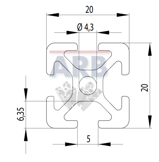Profil 5 20x20 natur (Stange 3m)