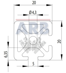 Profil 5 20x20 2N90 natur (Stange 3m)