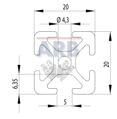 Profil 5 20x20 schwarz (Stange 3m)