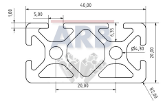 Profil 5 40x20 2N natur (Stange 3m)