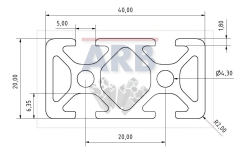 Profil 5 40x20 2N180 natur (Stange 3m)