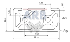 Profil 5 40x20 3N90 natur (Stange 3m)