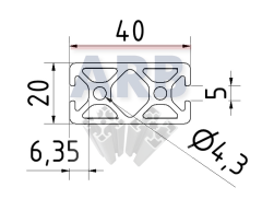 Profil 5 40x20 4N180  natur (Stange 3m)