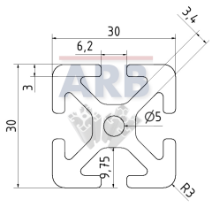 Profil 6 30x30 natur (Stange 6m)