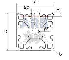 Profil 6 30x30 2N90° leicht  natur (Zuschnittware)