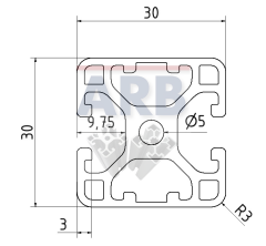 Profil 6 30x30 2N180° leicht  natur (Stange 6m)