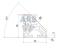 Profil 6 30x30-45° leicht  natur (Zuschnittware)