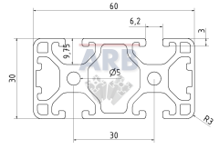 Profil 6 60x30 2N180° leicht natur (Stange 6m)