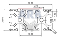 Profil 6 60x30 leicht natur (Stange 6m)