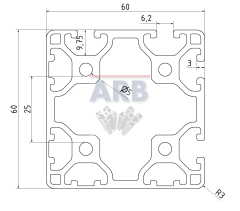 Profil 6 60x60 4N90° leicht natur (Zuschnittware)