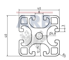 Profil 8 40x40 leicht schwarz (Zuschnittware)